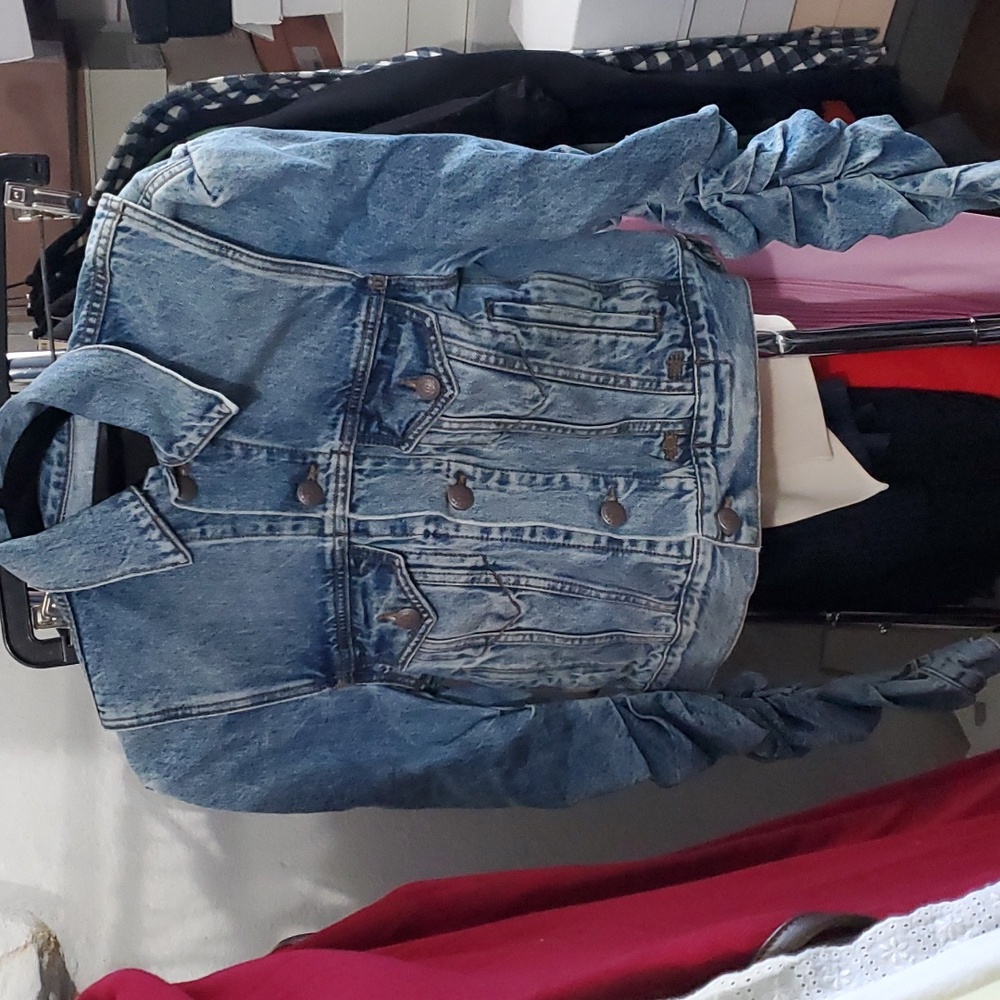 R13 sz L and XS rushed sleeve denim jacket